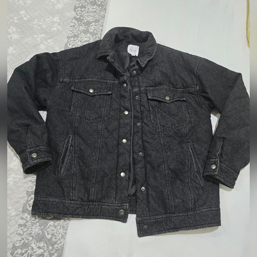 Le Lis Black Quilted Denim Jacket